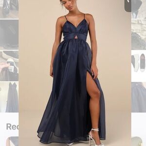 Lulu’s Authentic Glamour Navy Organza Sleeveless Cutout Maxi Dress